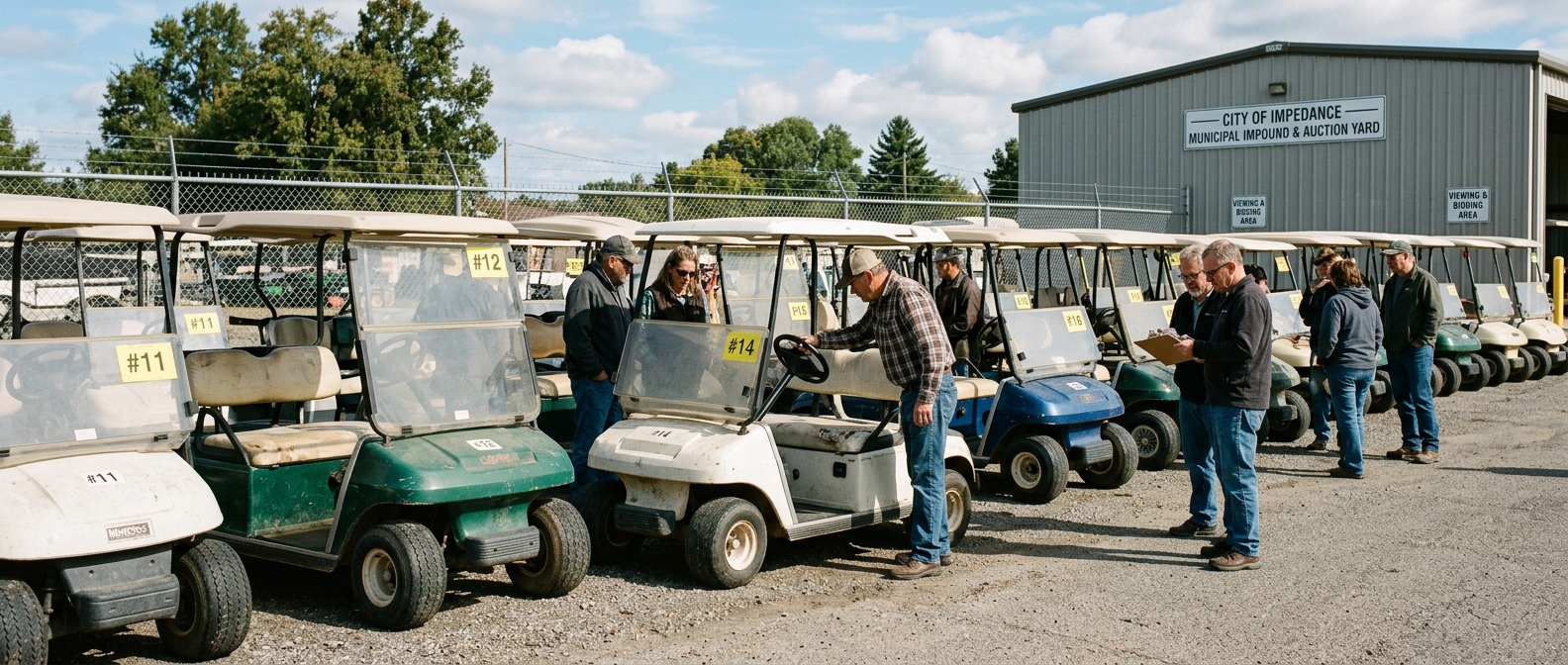 Golf cart at police impound auction